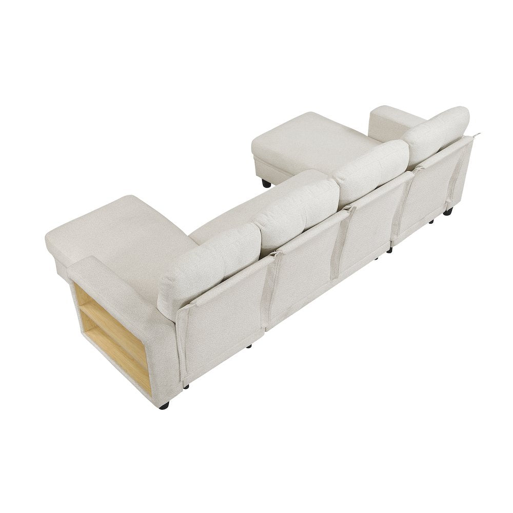 Robinson Boucle Sectional with Two Chaises, Pull-out Bed in Beige