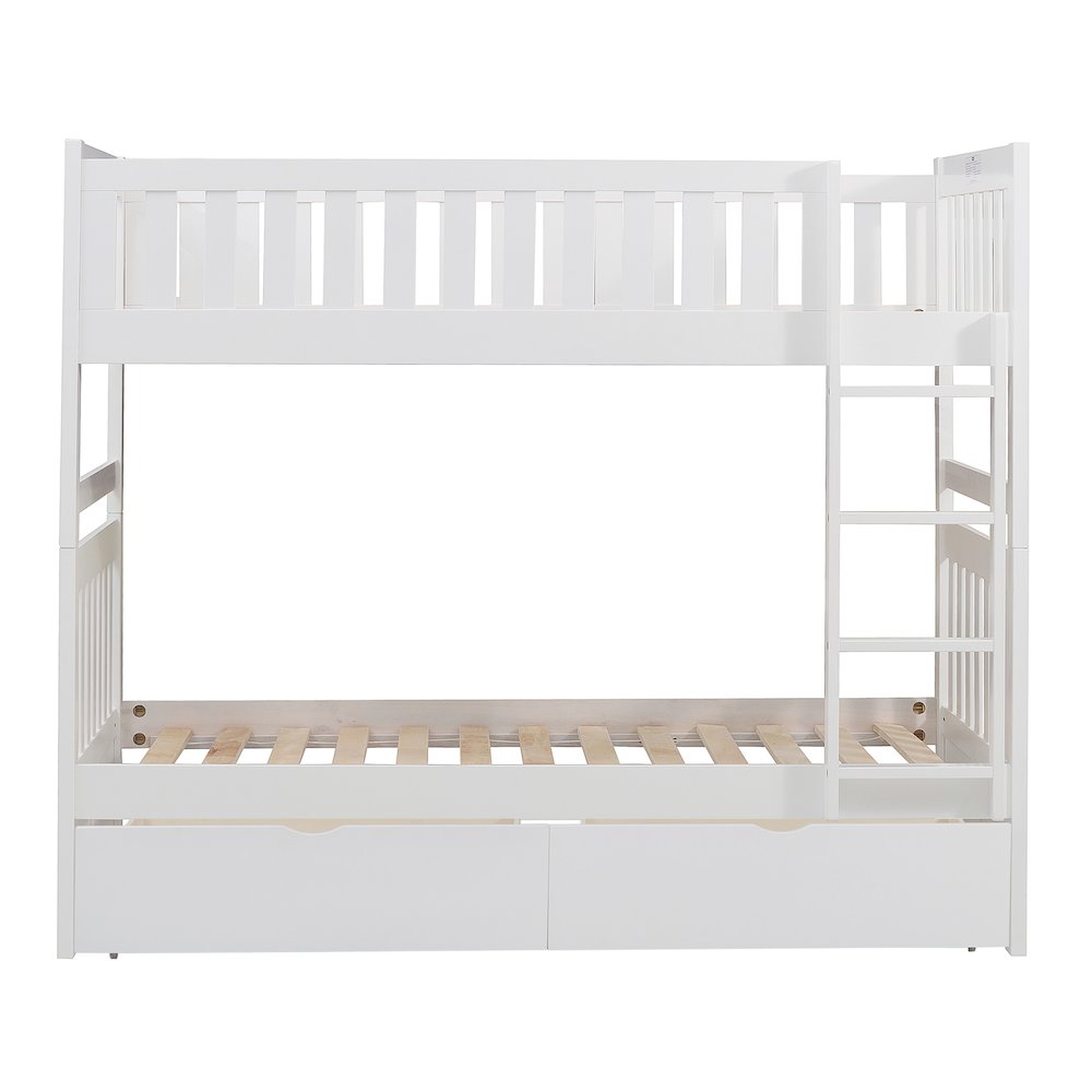 Galen Pine Twin Over Twin Bunk Bed with Storage Boxes in White