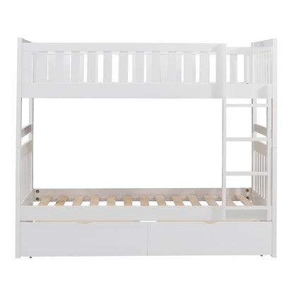 Galen Pine Twin Over Twin Bunk Bed with Storage Boxes in White
