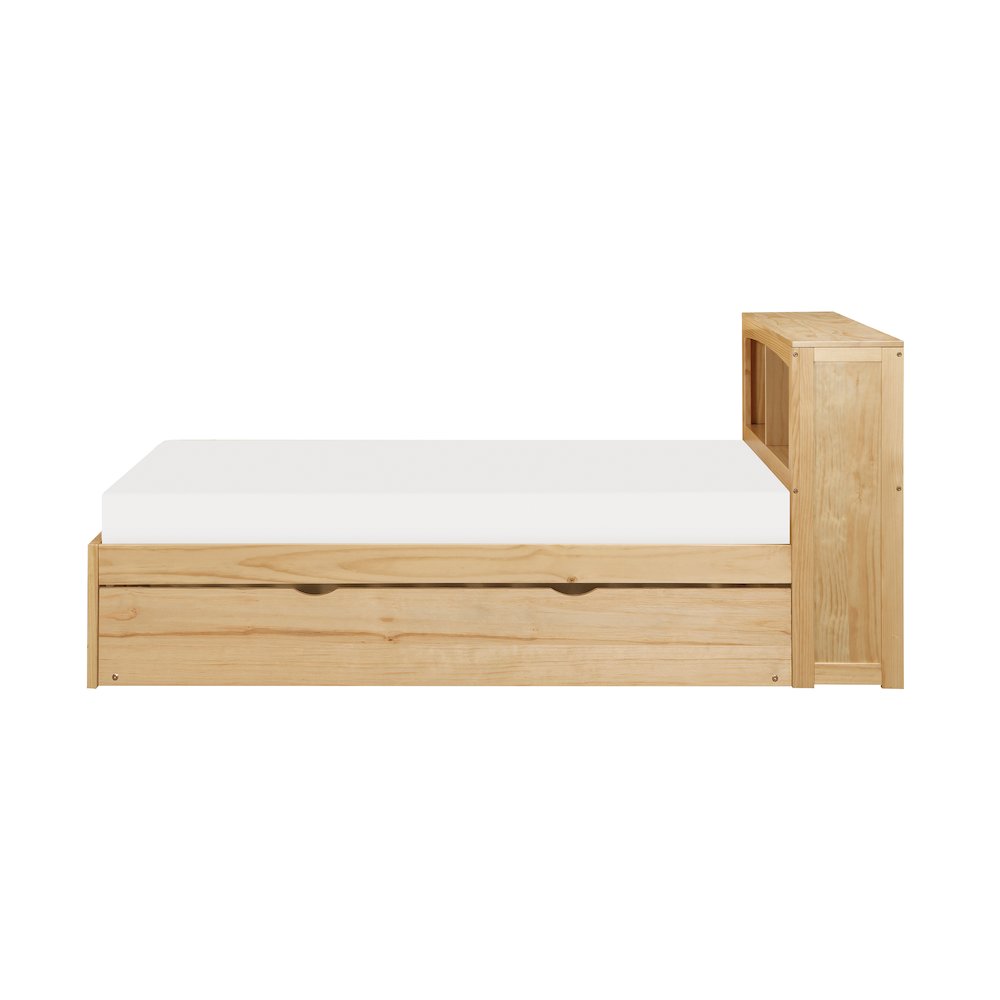 Bartly Pine Twin Bookcase Bed with Twin Trundle in Natural Pine