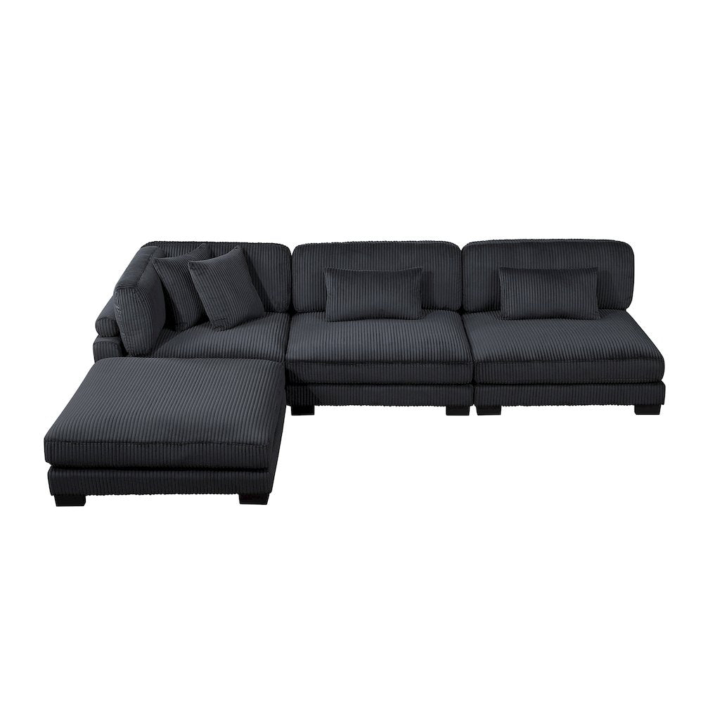 Traverse Corduroy 4-Piece Modular Sectional with Ottoman in Black