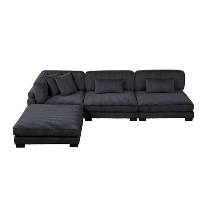 Traverse Corduroy 4-Piece Modular Sectional with Ottoman in Black