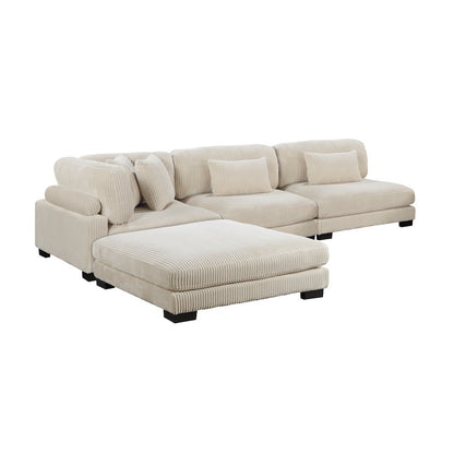 Traverse Corduroy 4-Piece Modular Sectional with Ottoman in Beige