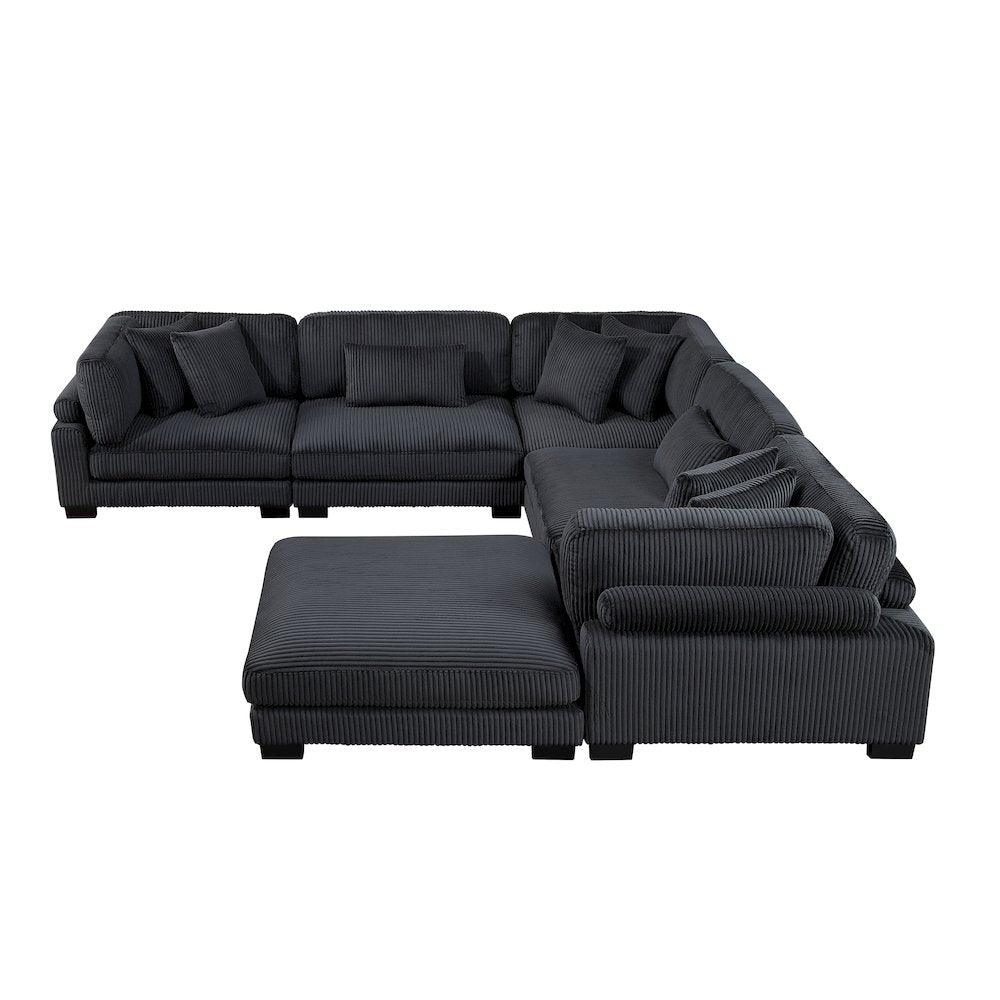 Traverse Corduroy 6-Piece Modular Sectional with Ottoman in Black