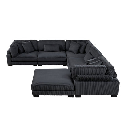 Traverse Corduroy 6-Piece Modular Sectional with Ottoman in Black