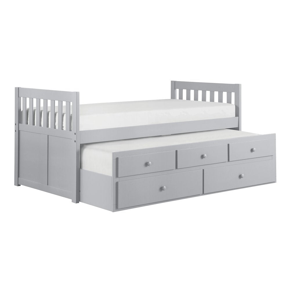 Orion Pine Twin Over Twin Trundle Bed with two Storage Drawers in Gray