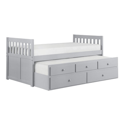 Orion Pine Twin Over Twin Trundle Bed with two Storage Drawers in Gray