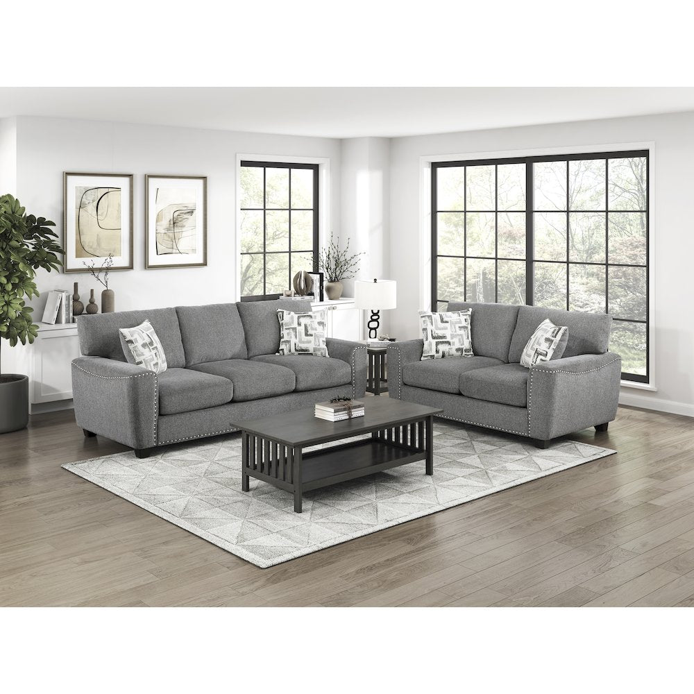 Isabel Chenille 2pc Set: Sofa, Loveseat in Dark Gray