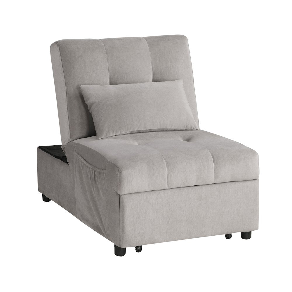 Garrell Velvet Storage Bench with Pull-Out Ottoman in Brownish Gray