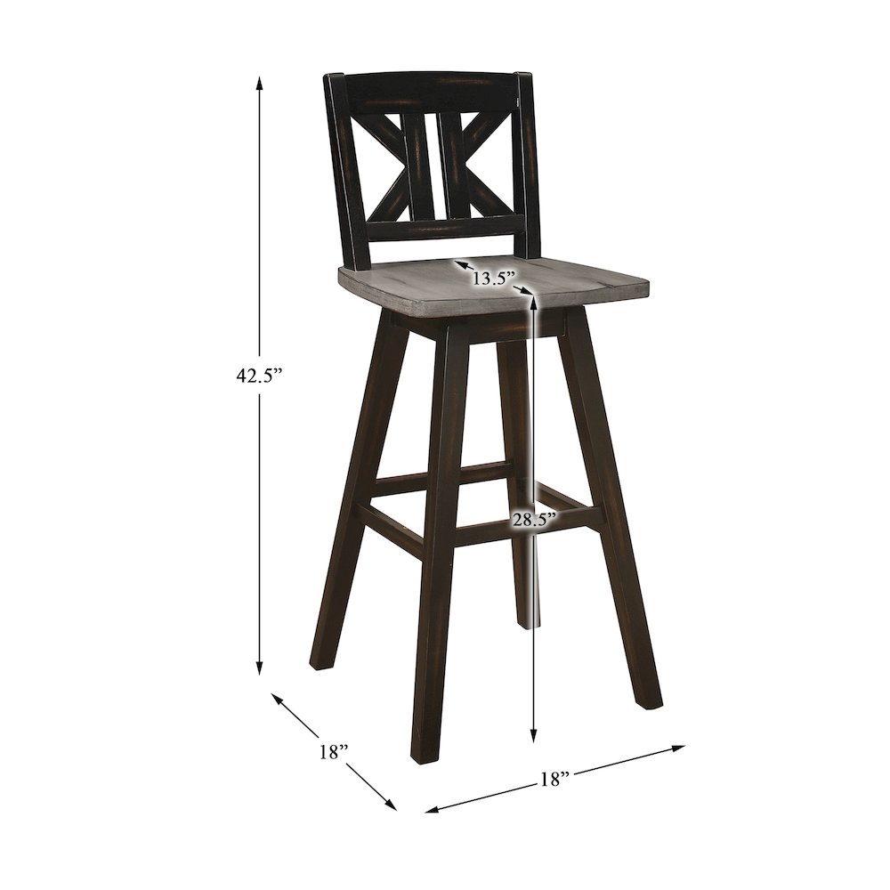 Amsonia Solid Wood Swivel Pub Height Chair, set of 2 in Gray and Black