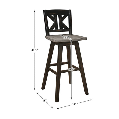 Amsonia Solid Wood Swivel Pub Height Chair, set of 2 in Gray and Black