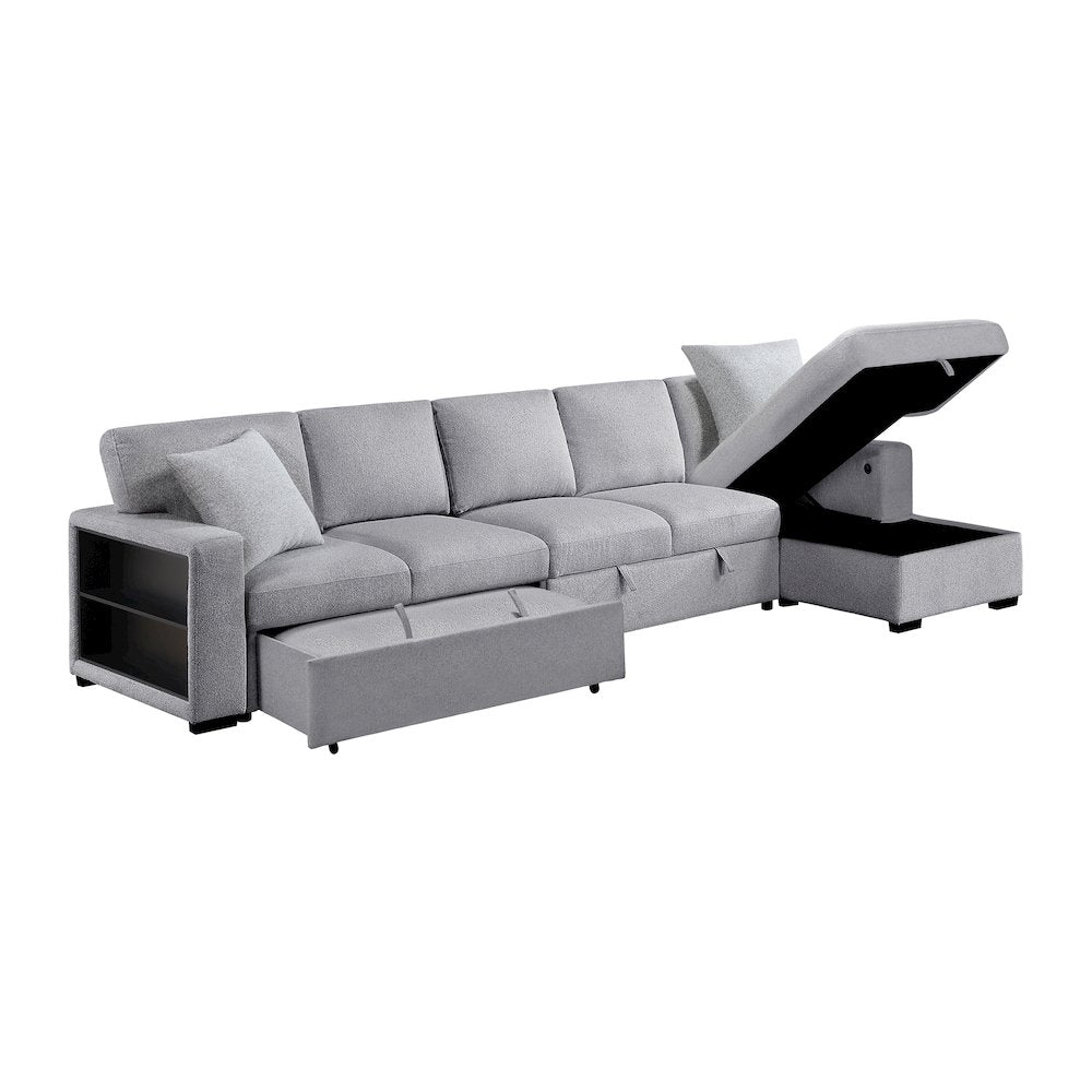 Pompano Boucle Sectional with Right Chaise, Pull-out Bed in Gray
