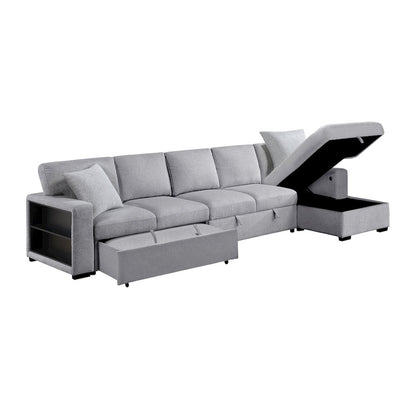 Pompano Boucle Sectional with Right Chaise, Pull-out Bed in Gray
