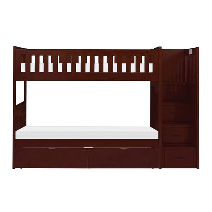 Rowe Pine Bunk Bed with Reversible Step Storage in Dark Cherry