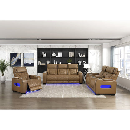 Fairway Faux Leather Power Double Reclining Sofa in Brown