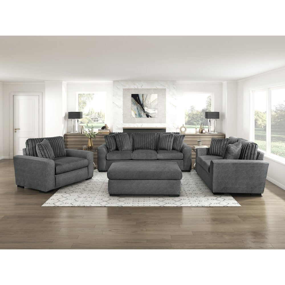 Athena Textured Ottoman in Dark Gray