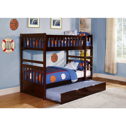 Rowe Pine Twin Over Twin Bunk Bed with Trundle Bed in Dark Cherry