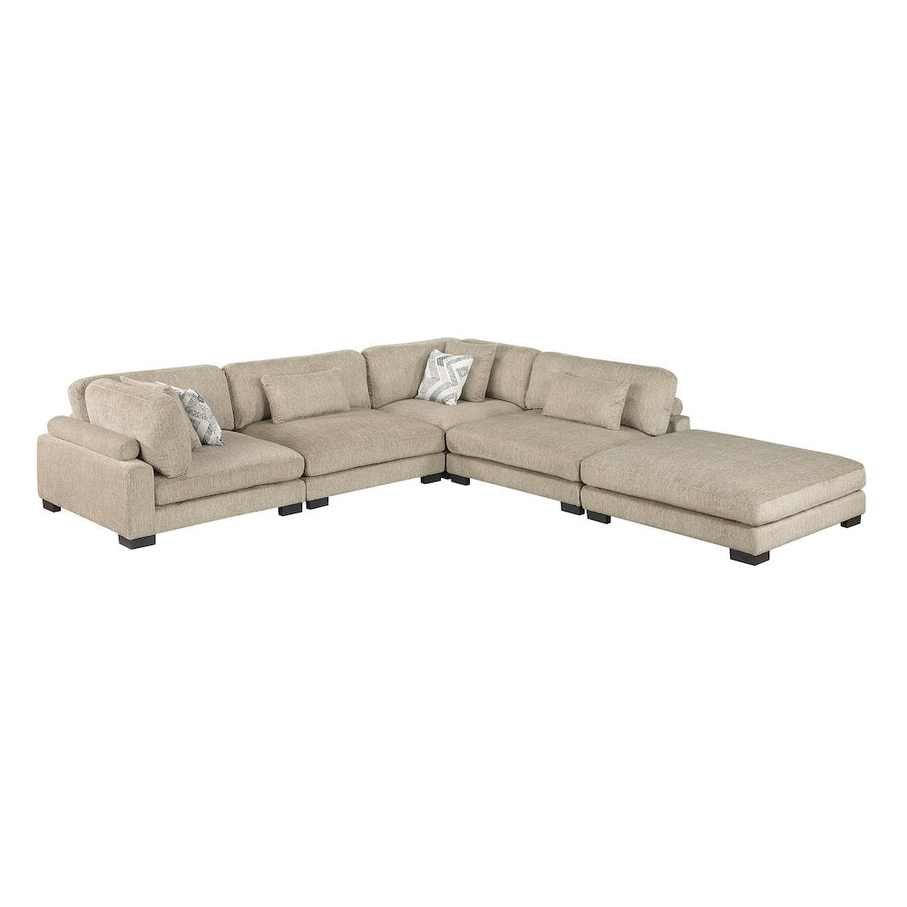 Corydon Microfiber 5-Piece Modular Sectional with Ottoman in Brown