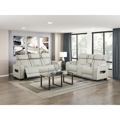 Fairway Faux Leather Power Double Reclining Love Seat in Taupe