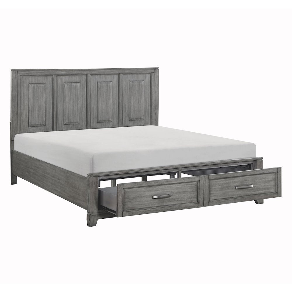 Garretson Acacia CK Platform Bed with Footboard Storage in Gray