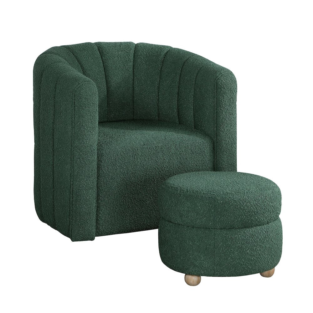 Essex Boucle Swivel Chair with Ottoman in Green