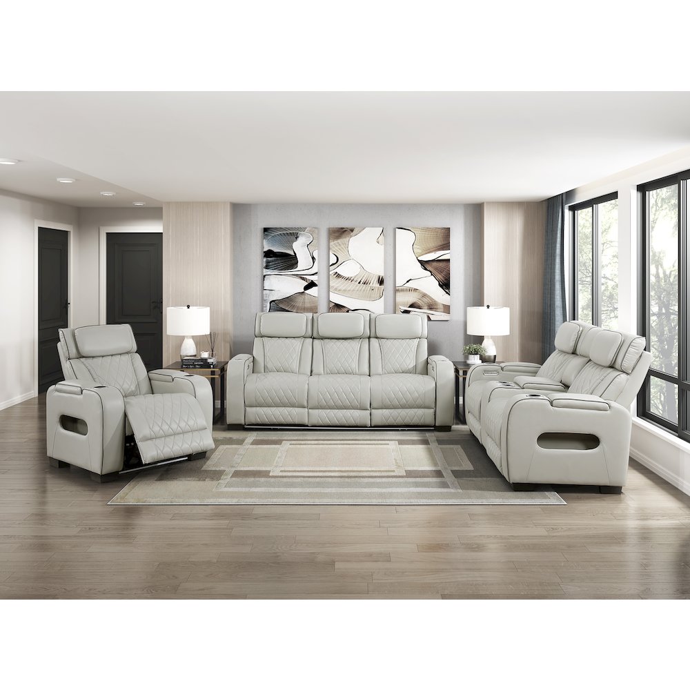 Fairway Faux Leather Power Double Reclining Love Seat in Taupe