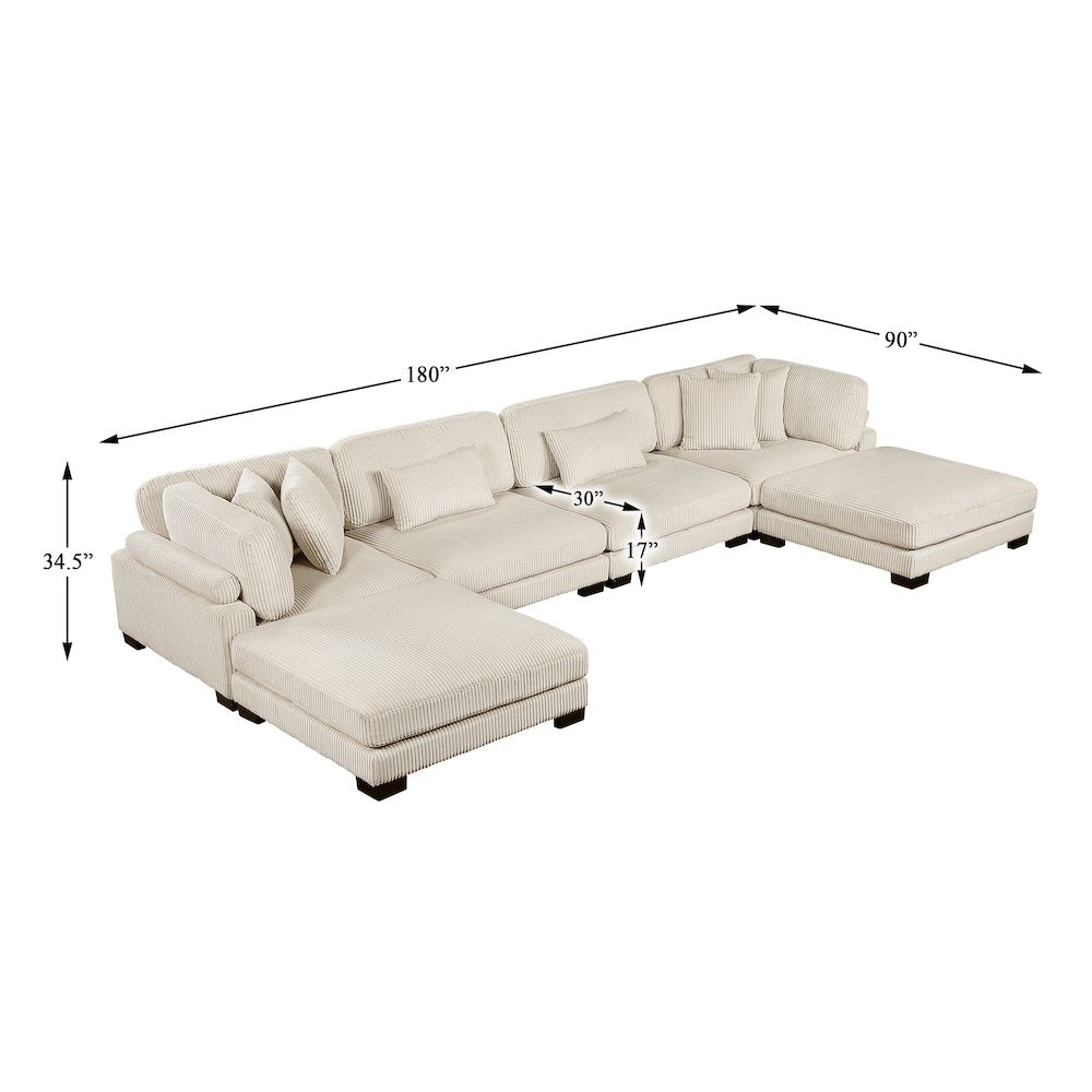 Traverse Corduroy 6-Piece Modular Sectional with Ottomans in Beige