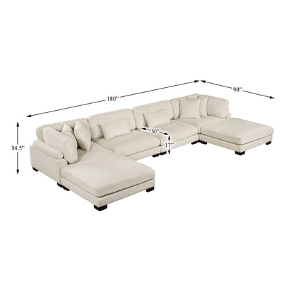 Traverse Corduroy 6-Piece Modular Sectional with Ottomans in Beige