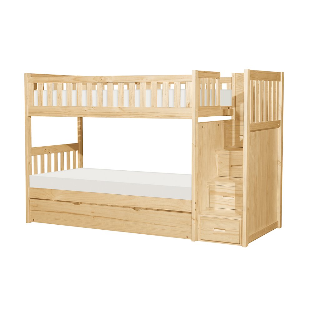 Bartly Pine Bunk Bed with Reversible Step Storage in Natural Pine
