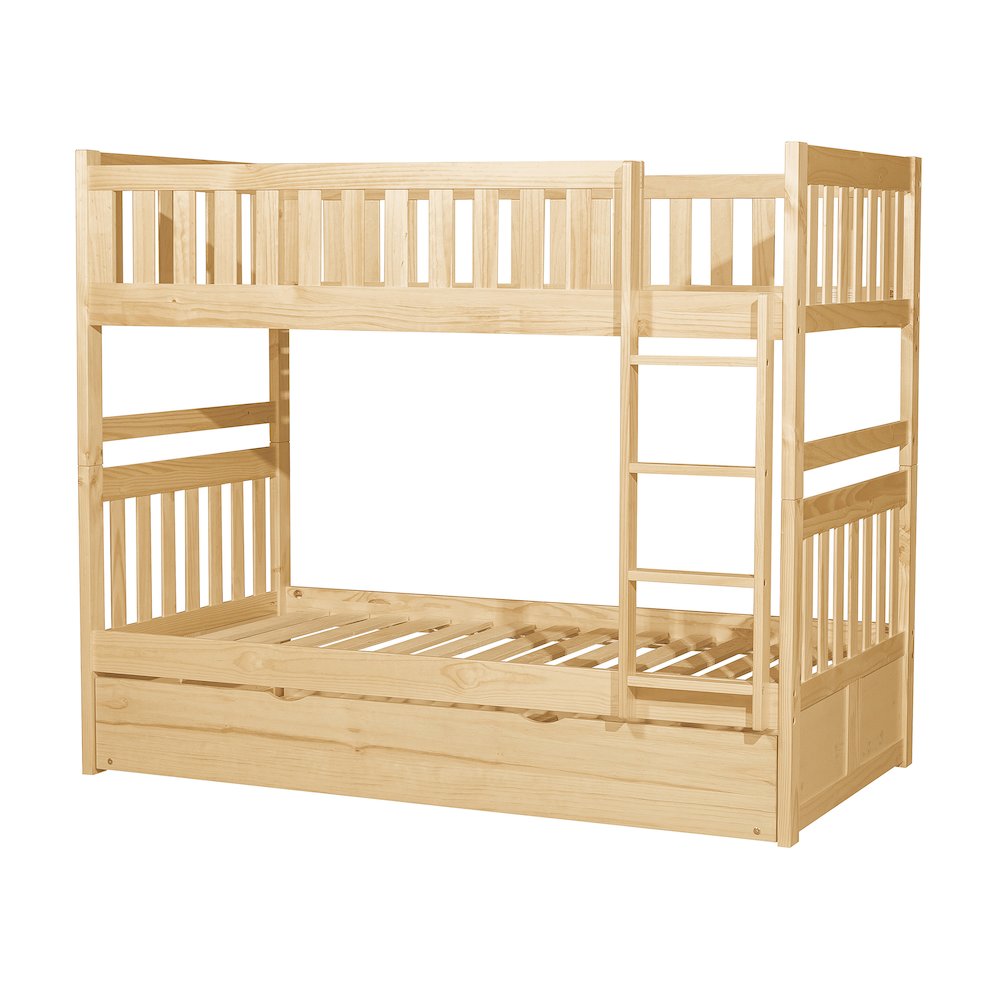 Bartly Pine Twin over Twin Bunk Bed with Trundle Bed in Natural Pine