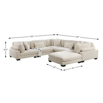 Traverse Corduroy 6-Piece Modular Sectional with Ottoman in Beige