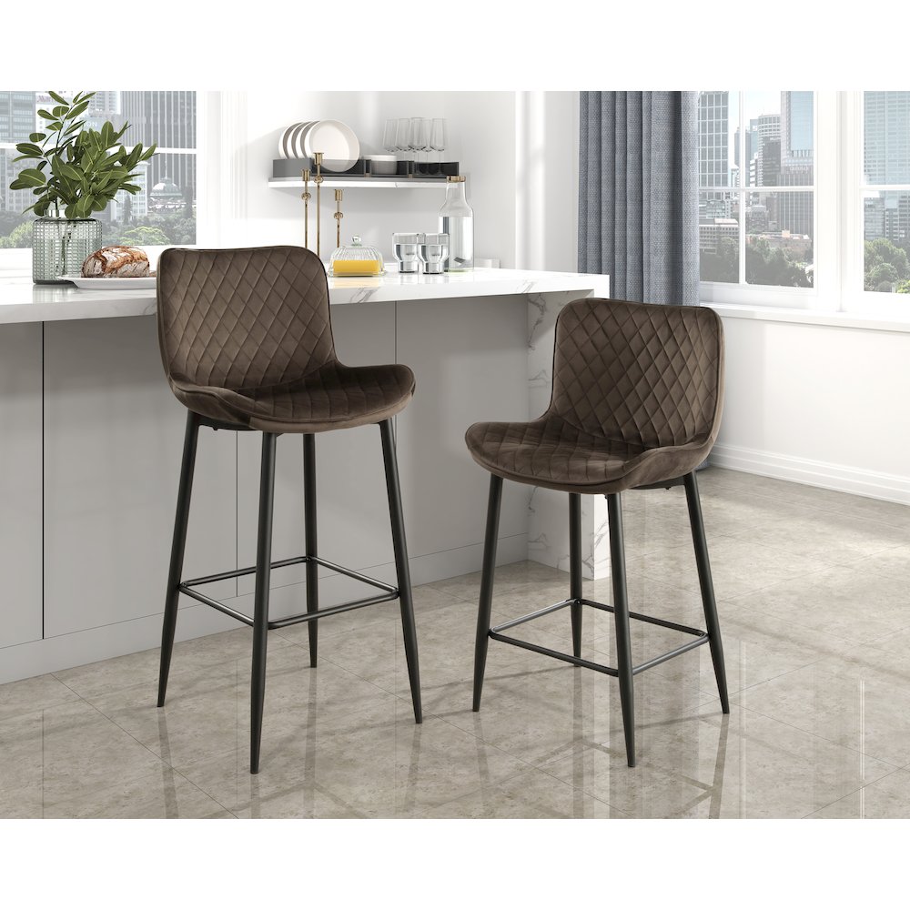 Nya Velvet Pub Height Chair in Brown