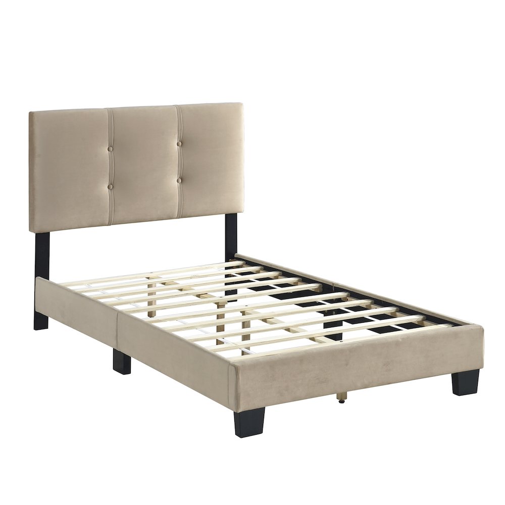 Newberry Velvet Twin Platform Bed in Light Brown