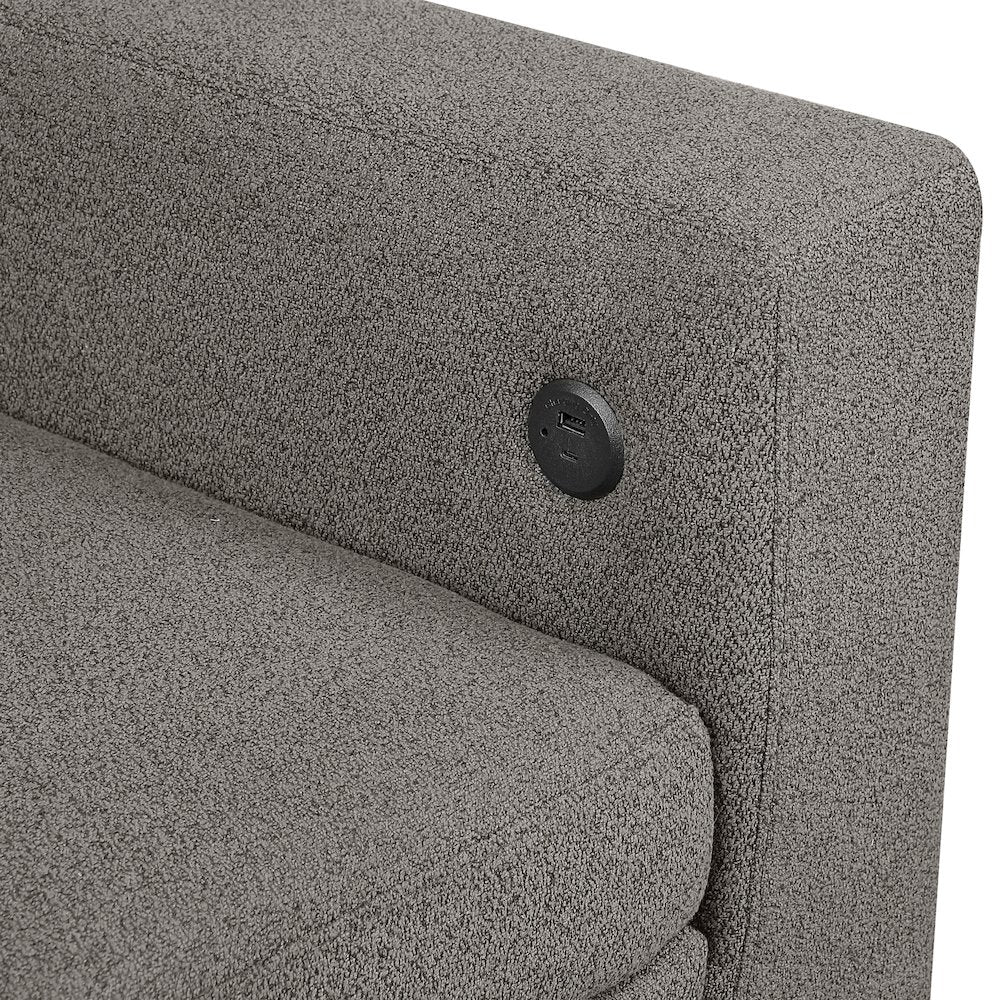 Robinson Boucle Love Seat with Pull-out Bed, Shelves in Dark Brown