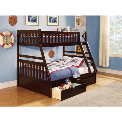 Rowe Pine Twin Over Full Bunk Bed with Storage Boxes in Dark Cherry