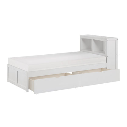 Galen Pine Twin Bookcase Bed with Storage Boxes in White