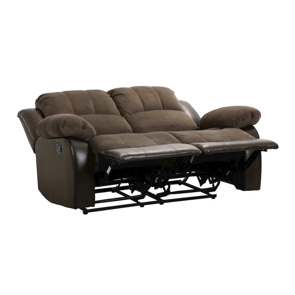 Cranley Faux Leather Double Reclining Loveseat in Chocolate