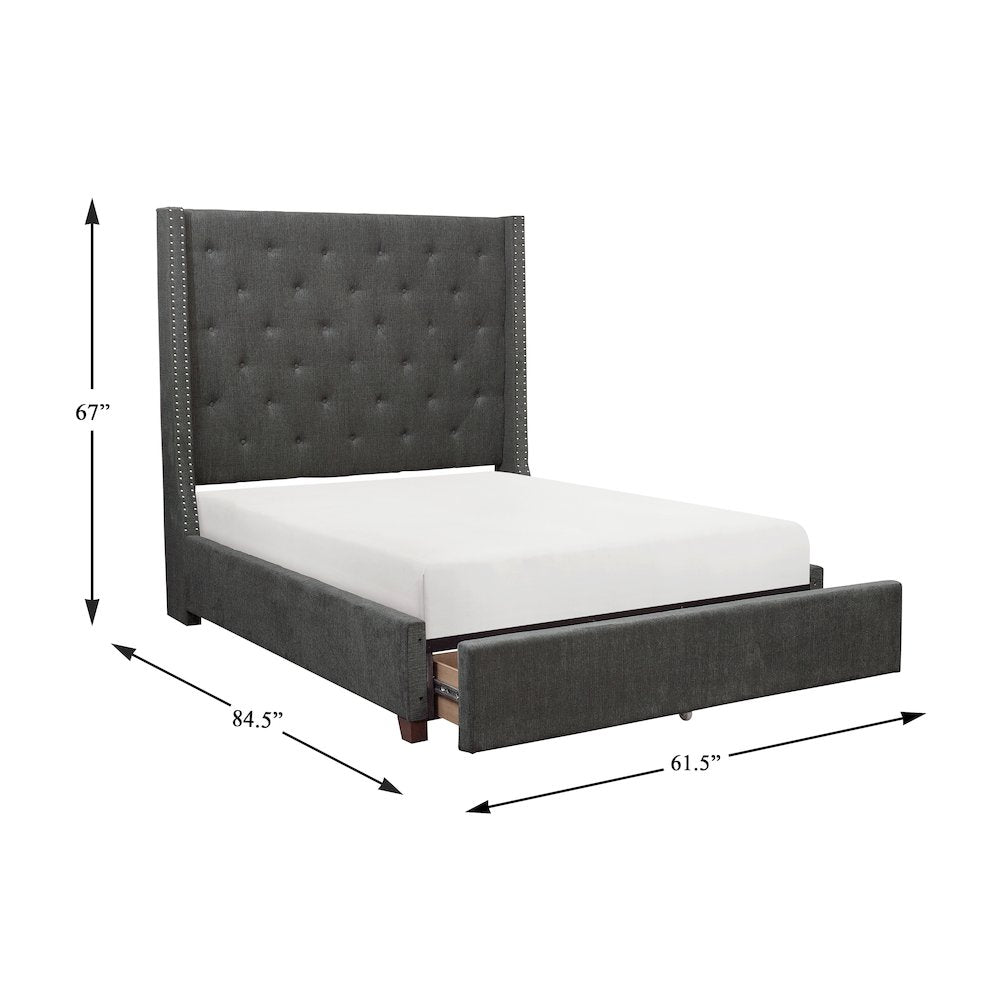 Fairborn Solid Wood Full Platform Bed with Storage Footboard in Gray
