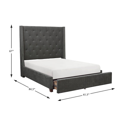 Fairborn Solid Wood Full Platform Bed with Storage Footboard in Gray