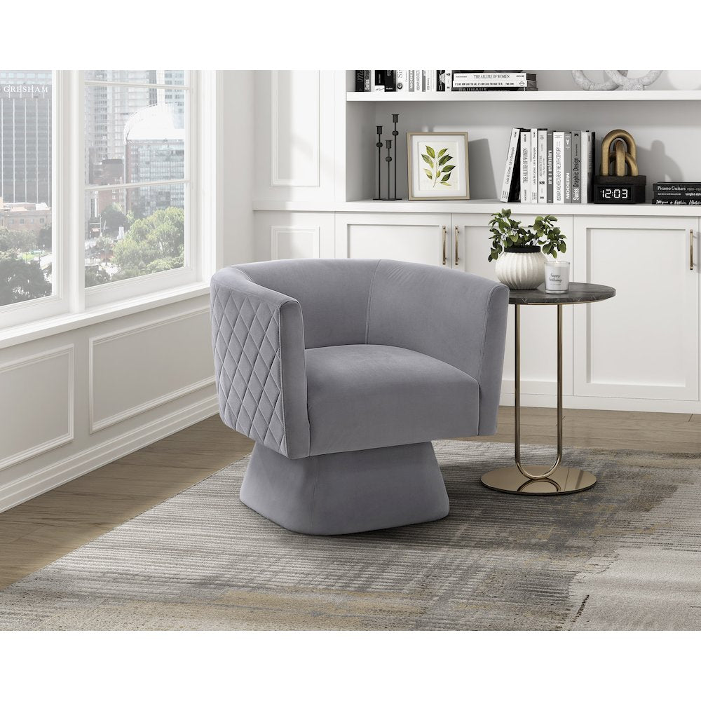 Candace Velvet Swivel Chair in Gray