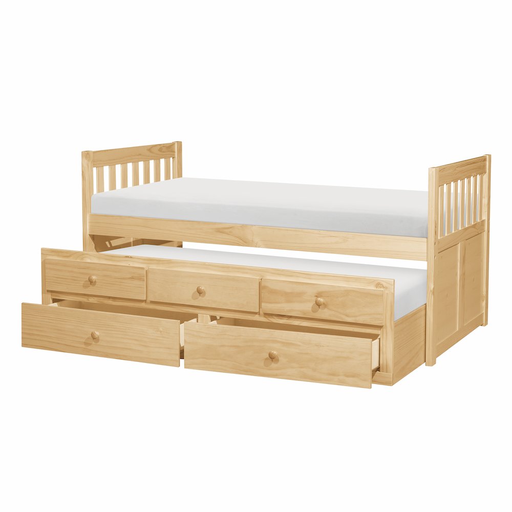 Bartly Pine Twin Over Twin Trundle Bed in Natural Pine