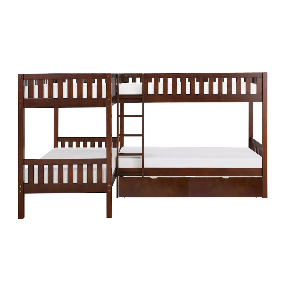 Rowe Pine Corner Bunk Bed with Storage Boxes in Dark Cherry