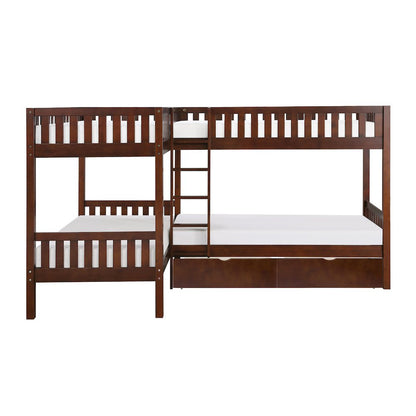 Rowe Pine Corner Bunk Bed with Storage Boxes in Dark Cherry