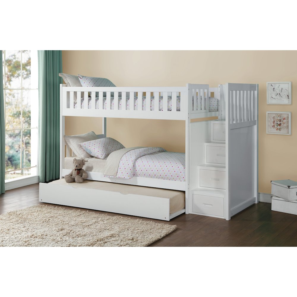 Galen Pine Bunk Bed with Reversible Step Storage in White