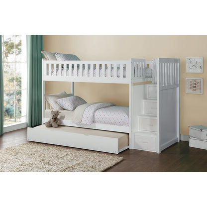 Galen Pine Bunk Bed with Reversible Step Storage in White