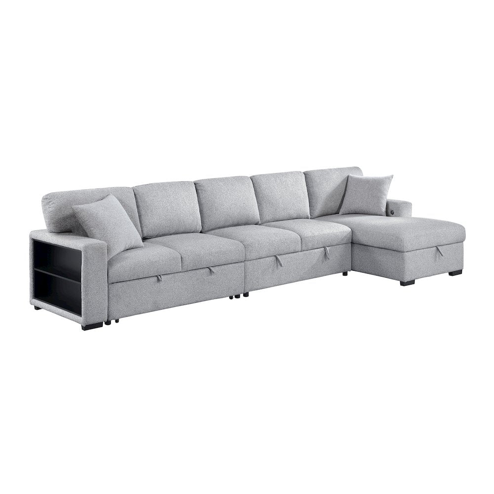 Pompano Boucle Sectional with Right Chaise, Pull-out Bed in Gray