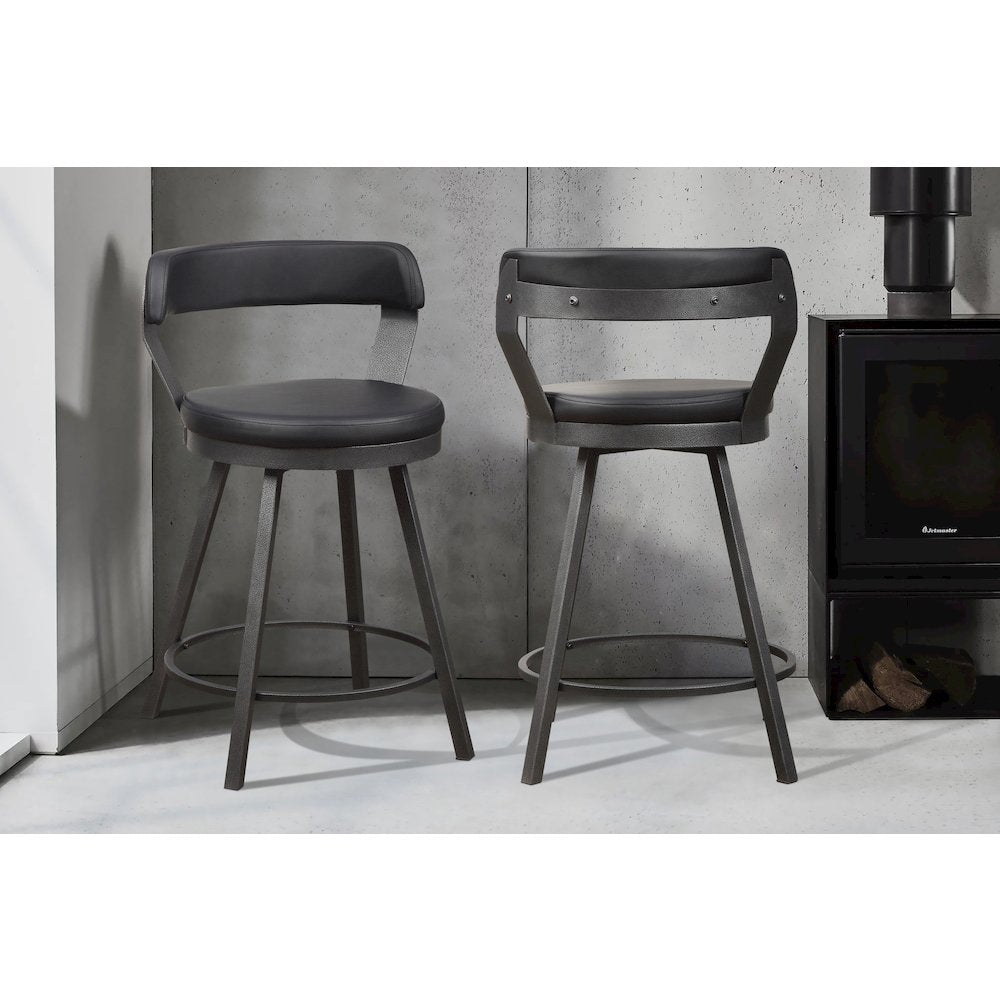 Appert Metal Swivel Counter Height Chair, set of 2 in Black