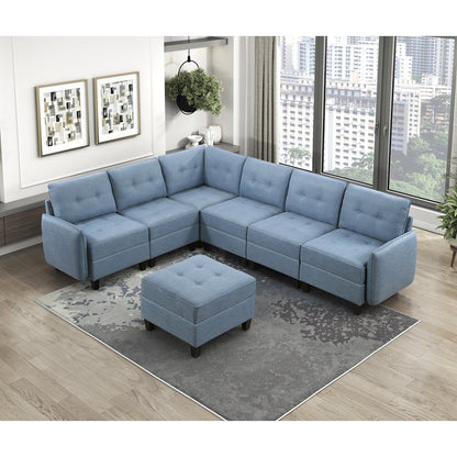 Garren Textured 7-Piece Sectional with Storage and Ottoman in Blue