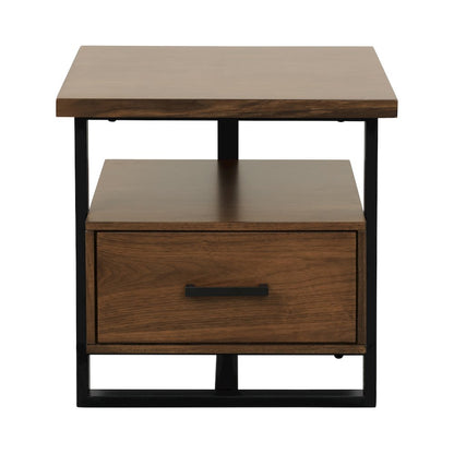 Sedley Asian Hardwood End Table with Functional Drawer in Walnut