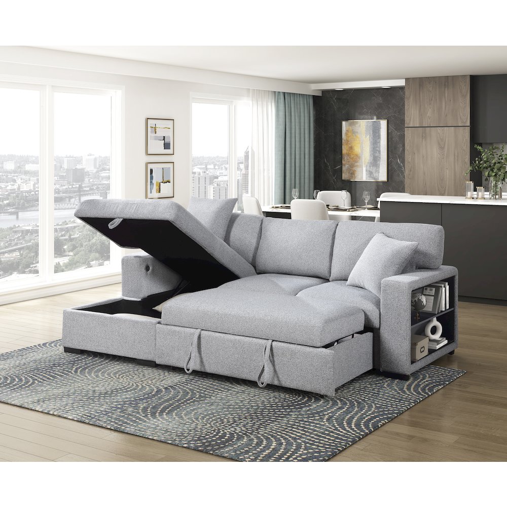 Pompano Boucle Sectional with Left Chaise, Pull-out Bed in Gray